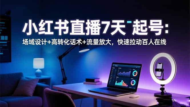 小红书直播7天起号：场域设计+高转化话术+流量放大，快速拉动百人在线-摇钱树